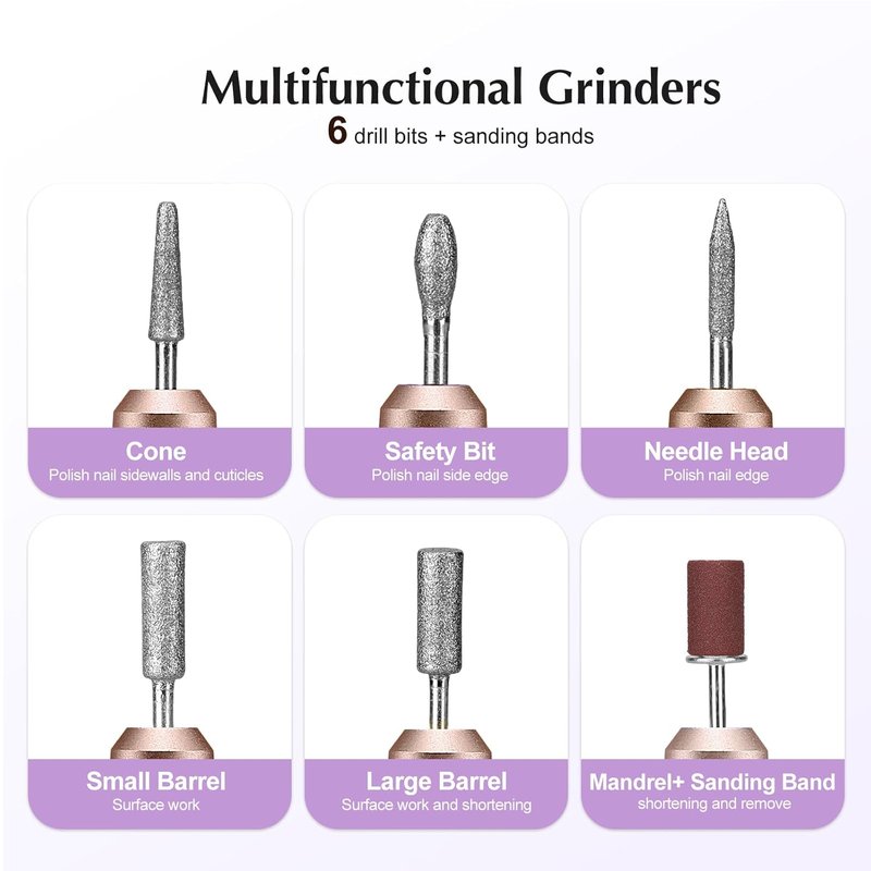 COSLUS Electric Nail Drill File - Professional Acrylic Gel Dip Powder Manicure Kit | Portable Polishing Tools with Drill Bits & Sanding Bands