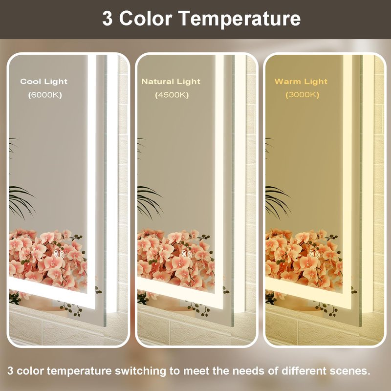 Oerbasz 40x30 LED Bathroom Mirror with Lights, Front and Rear Lighting, Tempered Glass, Dimmable, Multiple Light Modes, Anti-Fog Lighted Bathroom Vanity Mirror for Wall, Memory Function