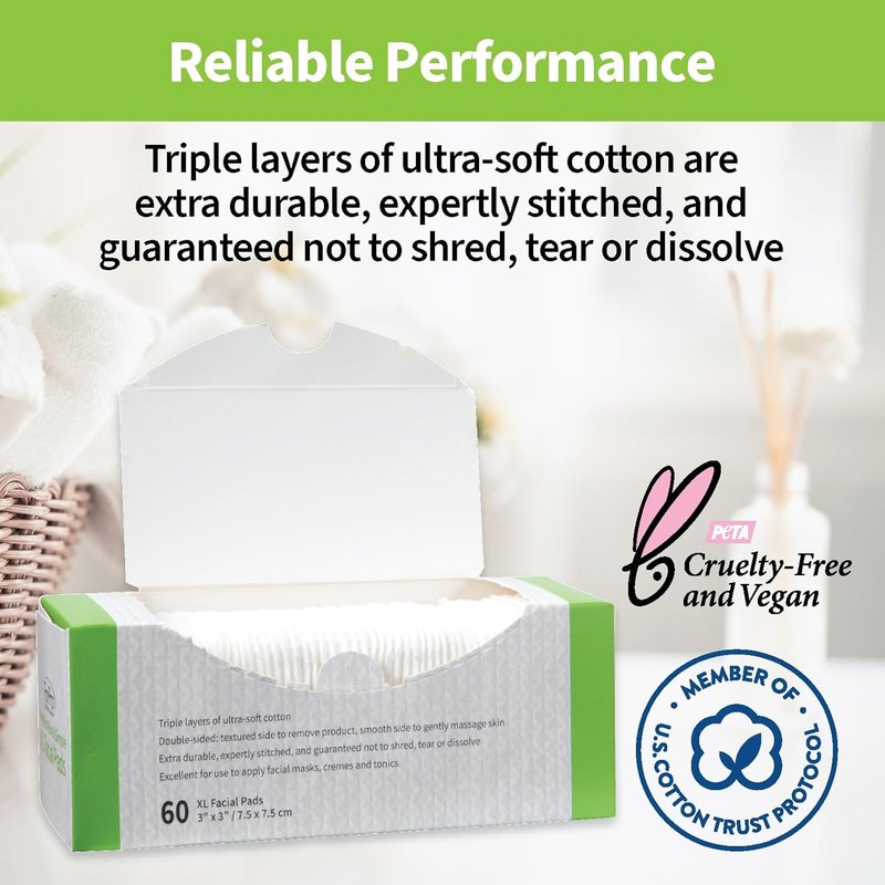 ForPro XL Facial Pads - Triple Layered Ultra Soft Disposable Makeup Remover | 100% Vegan, 60-Count