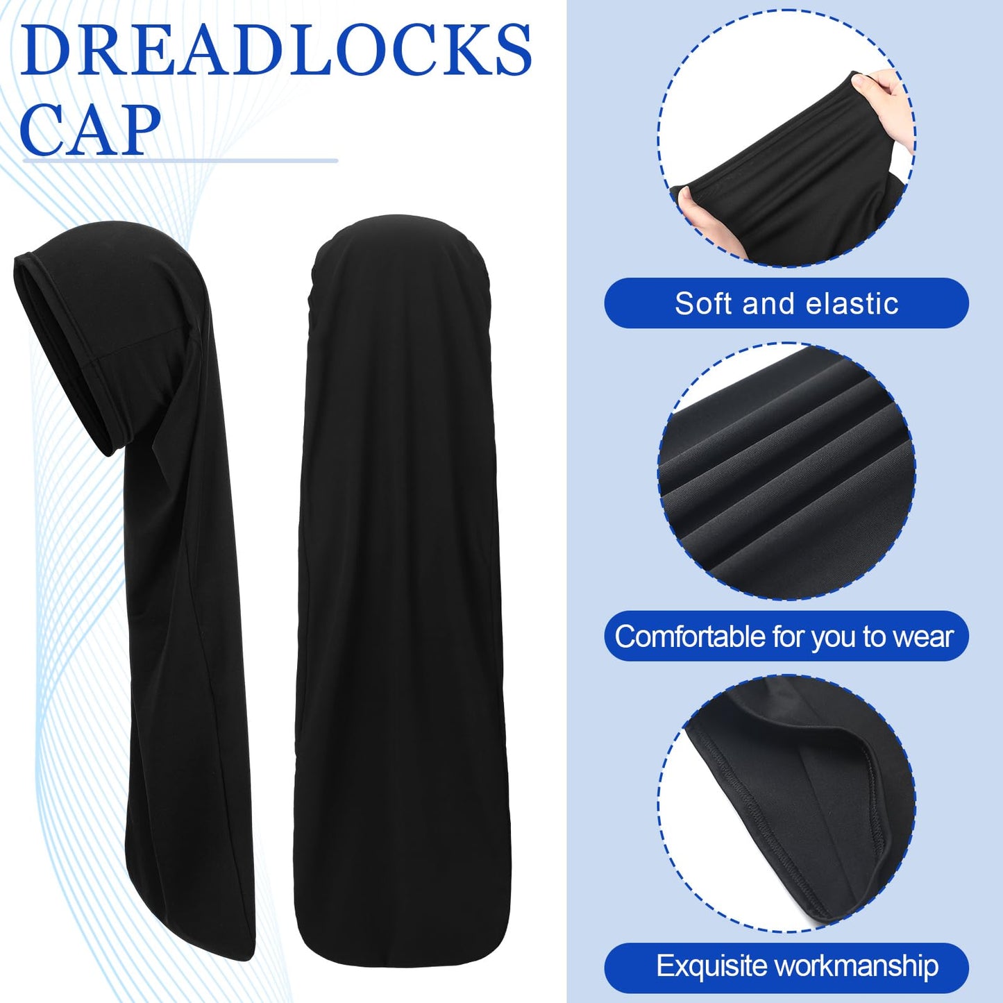Twistover 2 Pcs Jumbo Dreadlock Cap Hair Dreads Head Wrap Loc Wraps for Dreads Hair Accessories for Men Women Sleeping(Black,Black,30 Inches)