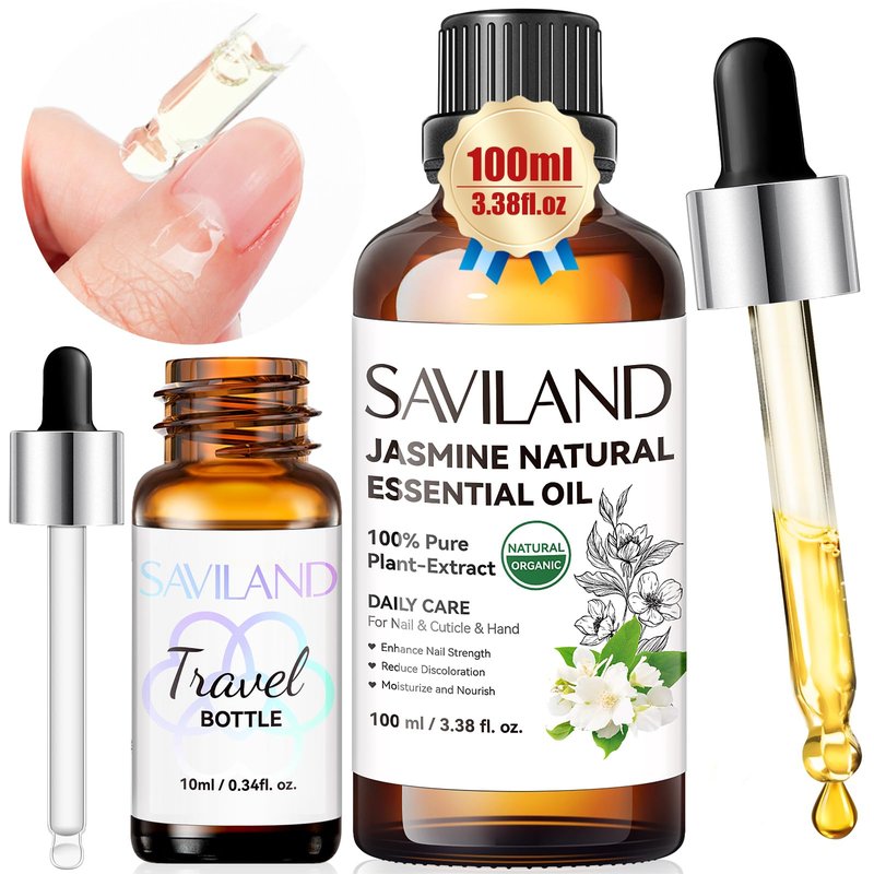SAVILAND Jasmine Essential Oil for Cuticle Nails Hands: Ultra Repairing Cuticle Oil 100% Pure Plant-Based Nail Strengthener Hand Oils for Dry Hand Damaged Cuticle Weak Nail Care with Travel Bottle