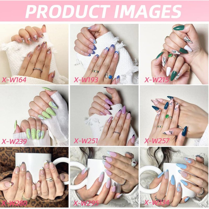 Lucoffeoi Press-On Nails Set - 24 Medium Almond & Square Fake Nails with Glue & Adhesive Tabs