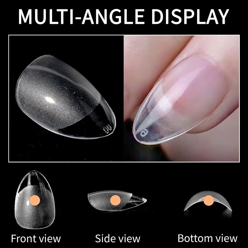 Doneace Medium Almond Nail Tips, 600Pcs Soft Gel Nail Tips, 12 Sizes Pre-Shaped Acrylic Nail Tips Half Matte Full Cover Nail Tips Clear Gelly Press on Flase Nail Tips for Extension DIY Nail Salon