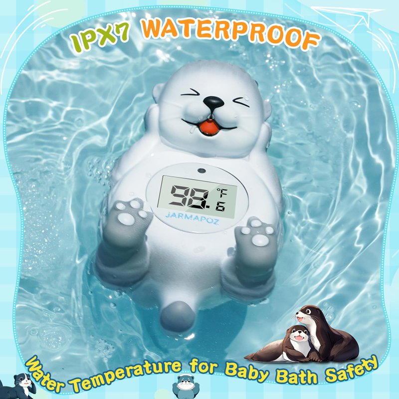 Baby Bath Thermometer, Cute Otter Floating Water Thermometer for Newborns & Infants, Safe and Accurate Room and Bathtub Temperature Monitor, Grey