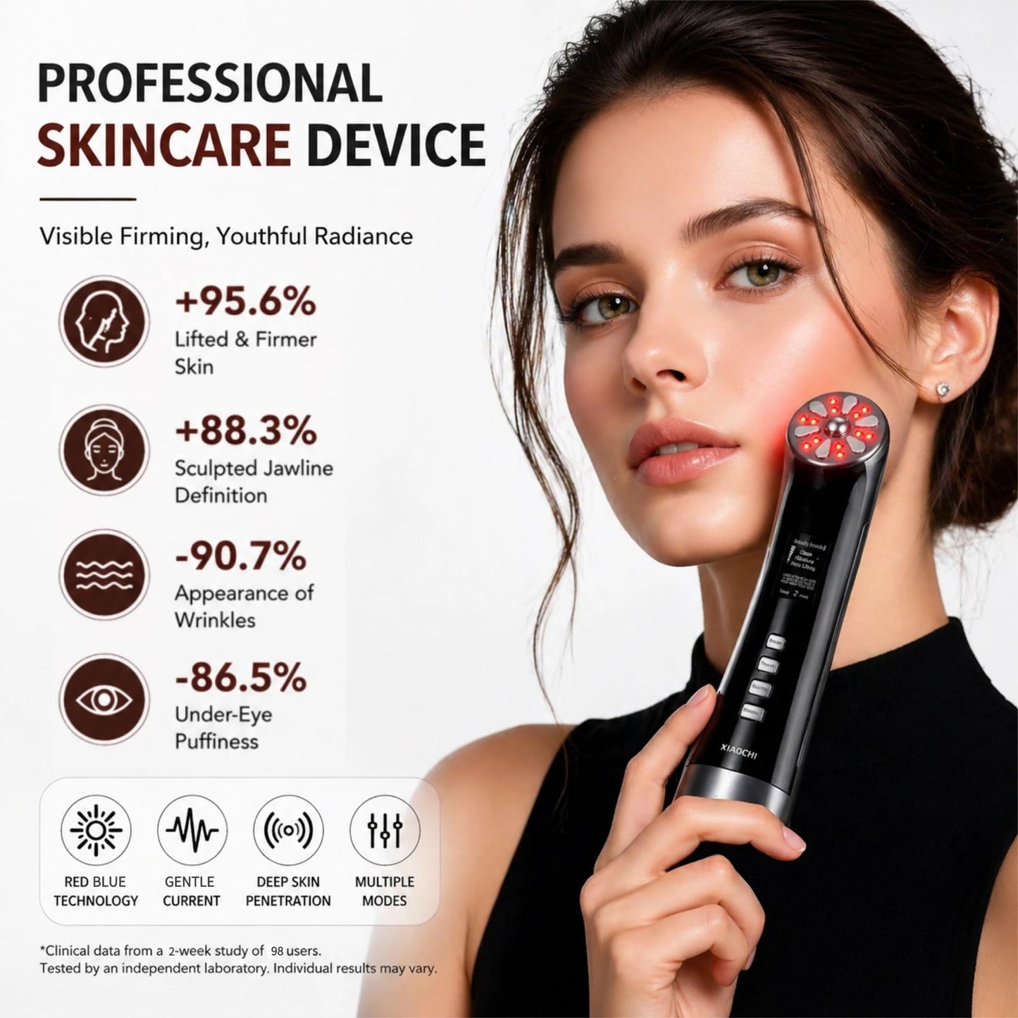 XIAOCHI 4-in-1 Facial Massager for Face & Neck, Red Light Skincare Device for Puffiness & Fine Line Care, At-Home Beauty Tool