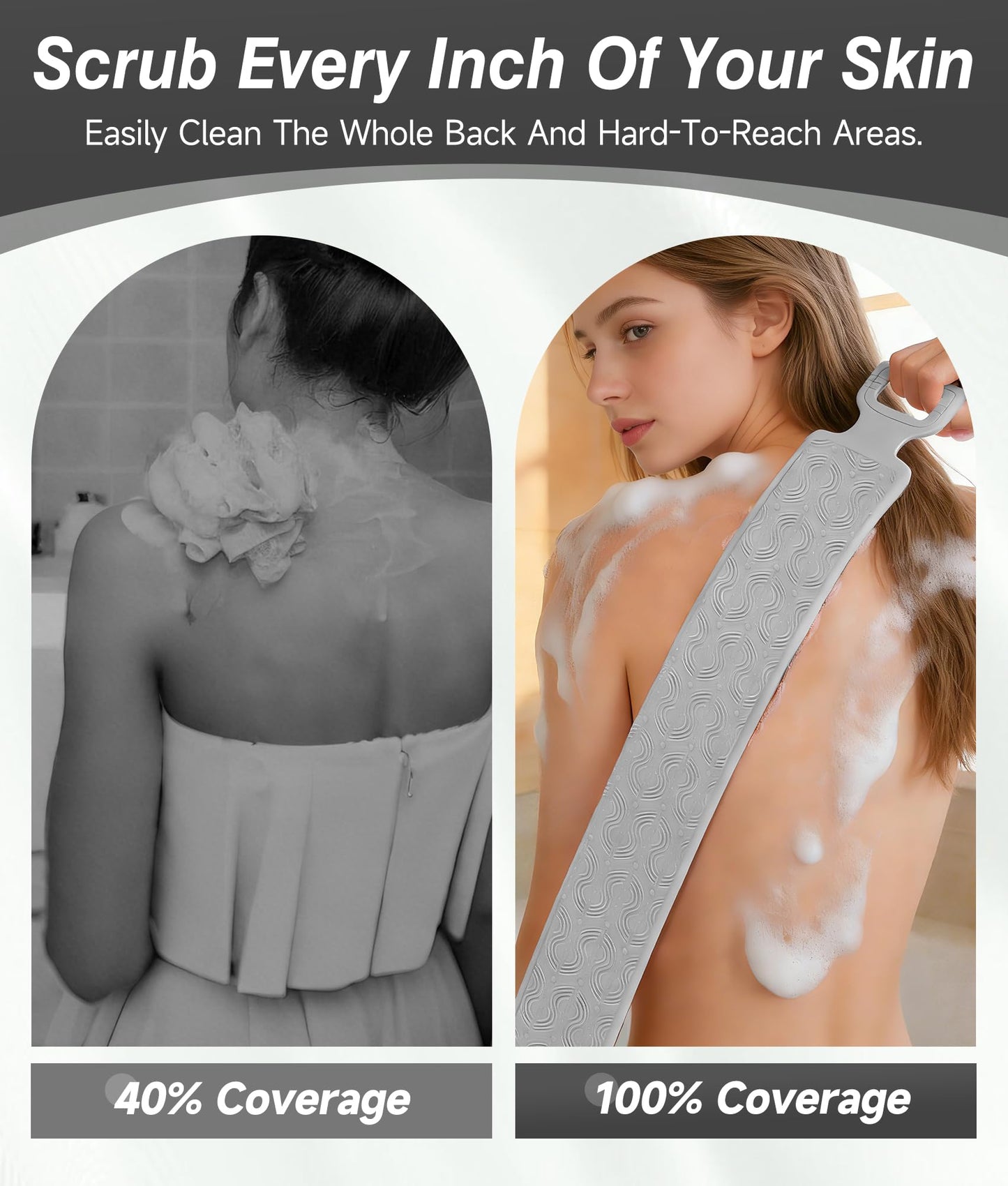 EaTubano Back Scrubber for Shower - Exfoliating Back Scrubber with Handles,Double-Sided Exfoliating Wash Bath Tool for Use in Shower, Back Washer to Deep Clean Your Skin for Men & Women (Grey)
