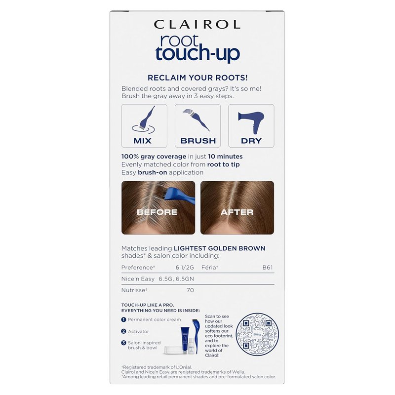 Clairol Root Touch-Up Hair Dye - 100% Gray Coverage in Lightest Golden Brown | Easy Brush Application | 6.5G