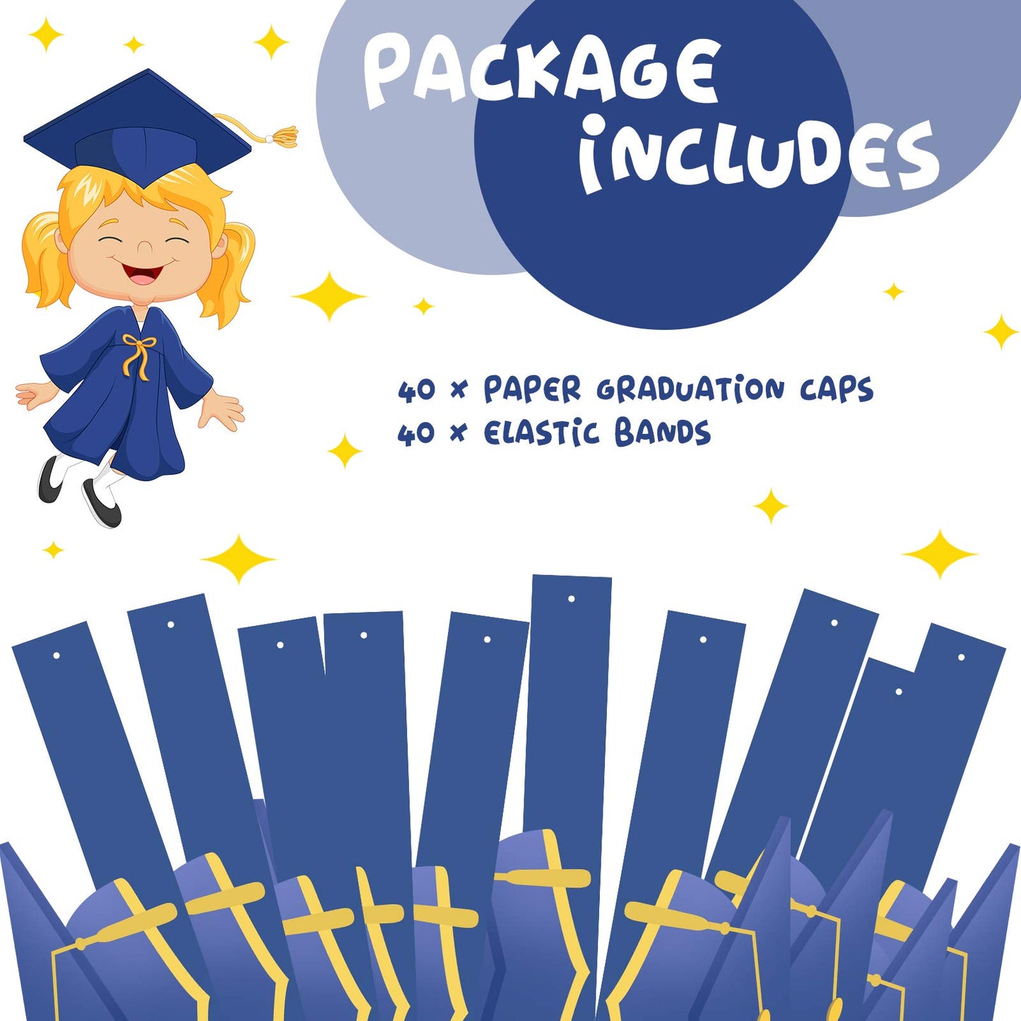 Tenare 40 Pcs Paper Graduation Hats Class of 2026 Adjustable Paper Graduate Cap with 40 Elastic String for Grad Party(Blue)