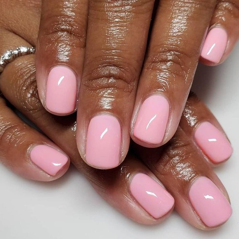 GLAMERMAID Extra Short Press on Nails, Solid Pink Fake Nails Short Squoval, Coral Pink Natural Square Glue on Nails, Light Pink Acrylic False Nails, Reusable Opaque Glossy Round Fake Nails for Women