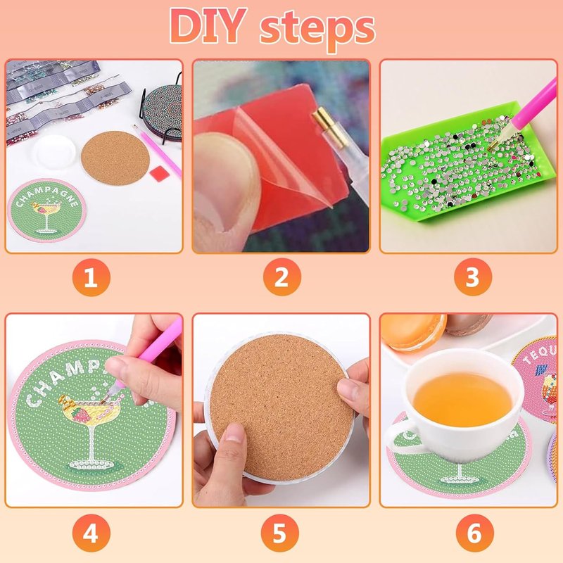 8 Pcs Cocktail Diamond Art Coasters Kit - DIY 5D Gem Painting Coasters with Holder | Perfect Gift for Adults
