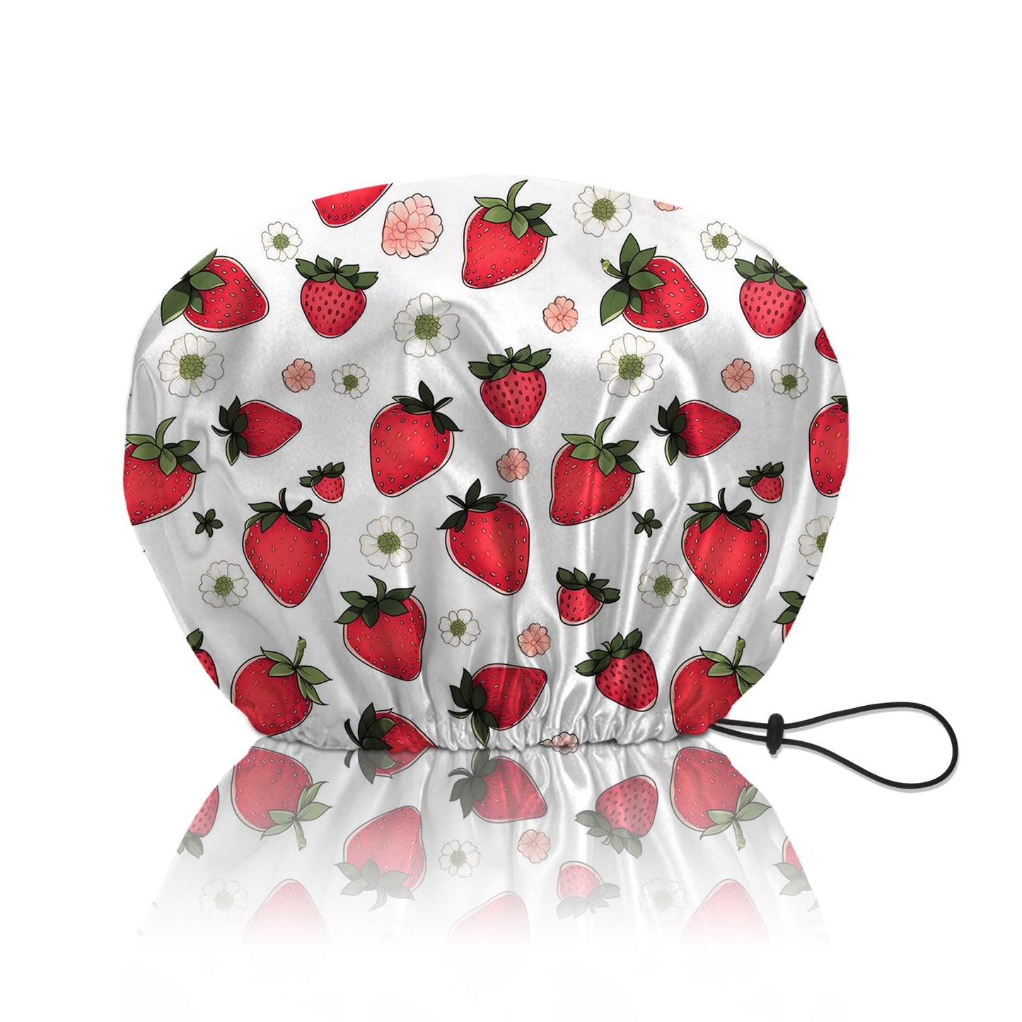 BHAHB Shower Cap Reusable Double Layer Adjustable Elastic Waterproof EVA Hair Bath Caps for Women Girls Cute Aesthetic-Strawberry