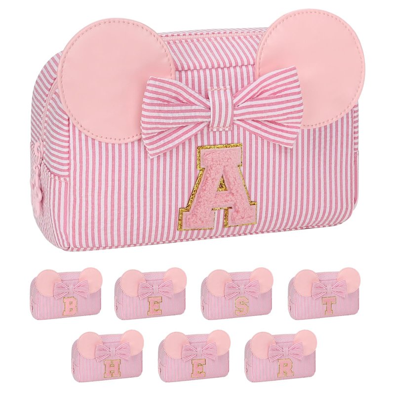 Initial Makeup Bag for Girls, Cute Makeup Bag Small Cosmetic Bag Travel Make Up Organizer Pouch, Birthday Gifts for Girls 4 5 6 7 8 9 10 11 12 13 14 15 Years Old, Teen Girls Gifts Trendy Stuff