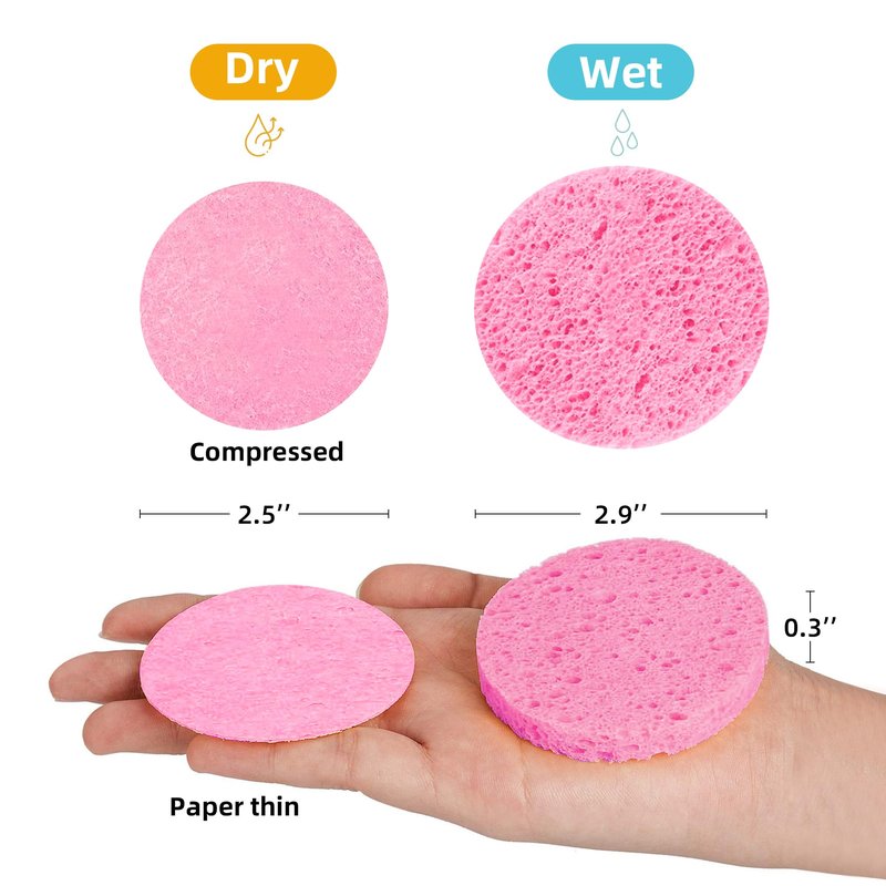 120-Count Compressed Facial Sponges|Kickleen 100% Natural Cellulose Cosmetic Spa Sponges for Daily Facial Cleansing|Makeup And Mask Removal|Exfoliating|Skin Massage|Pore Exfoliation (120 Count (Pink))