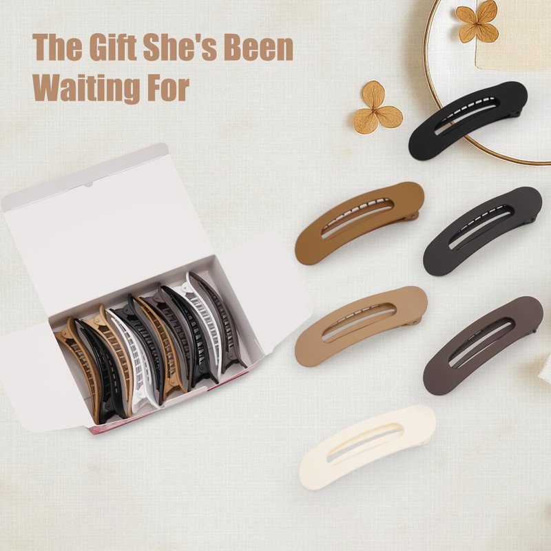 Maeups Flat Hair Clips for Women - 12 Pack Matte Non-Slip Flat Claw Clips for Thin Hair, 6 Colors Daily Use Hair Clips Flat Design Comfort Clips