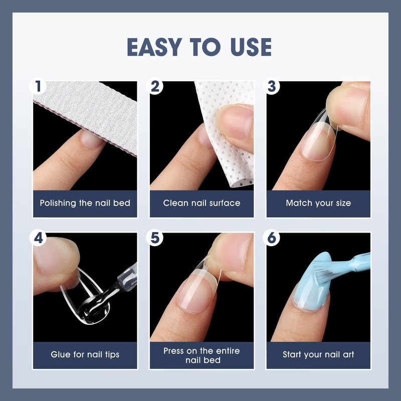 Short Almond Gel Nail Tips: 240 PCS Pre-Shaped False Acrylic Nail Tips Clear Fake Nails Extension Full Cover for Nail Manicure Home DIY Women 12 Sizes
