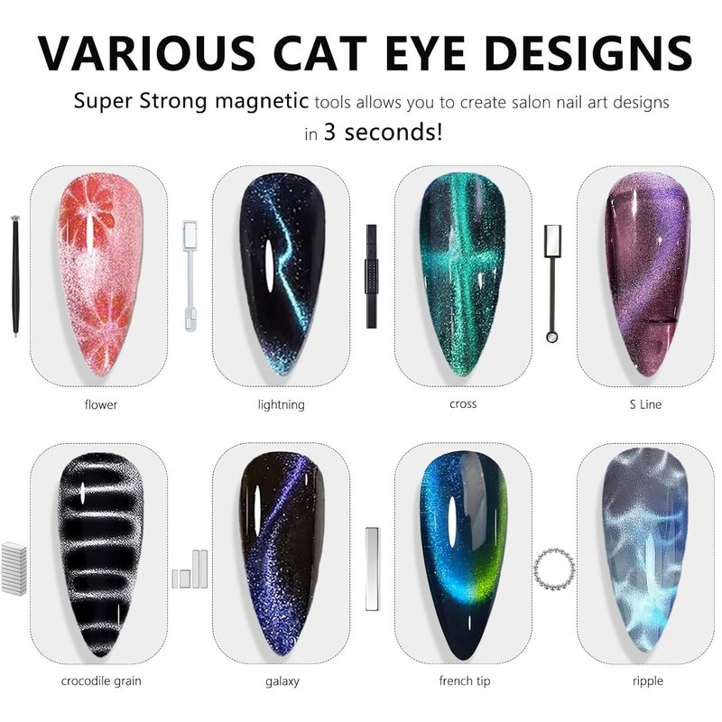 Skiennix Cat Eye Nail Magnet Tool Set - 46 Pcs Double-Head Magnets & Round Beads for DIY Manicure