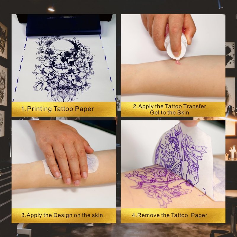 A4 Tattoo Transfer Paper 100 Sheets, 4-Layer Professional Thermal Hectograph Paper for Real & Practice Skin, Compatible with Copier & Thermal Imager for Tattoo Artists Studios