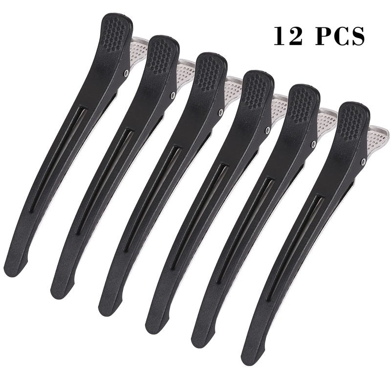 12 PCS Silicone-Banded Duck Billed Hair Clips - No Crease, Non-Slip for Haircutting, Salon & Home Styling