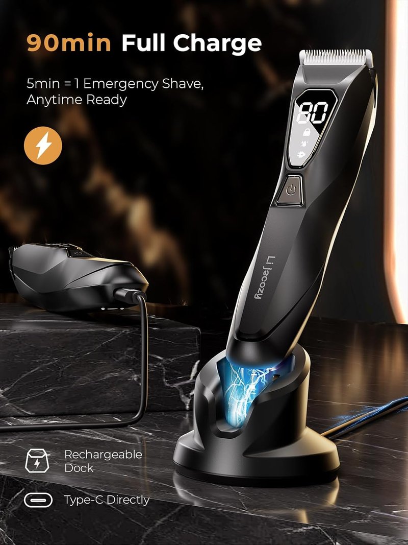 Body Hair Trimmer for Men - Waterproof Pubic Hair Groomer with Wireless Charging & 4000K LED Display | 90-Minute Runtime, Ceramic Blade