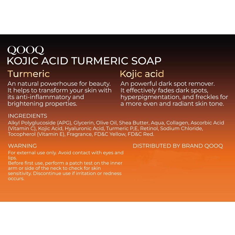 QOOQ Turmeric Kojic Acid Soap for Dark Spots Remover – Facial Cleansing Bar with Vitamin C, Retinol, Collagen, Vitamin E, Glycerin, Shea Butter & Castile Olive Oil – Soap for Women & Men (120g x 4)