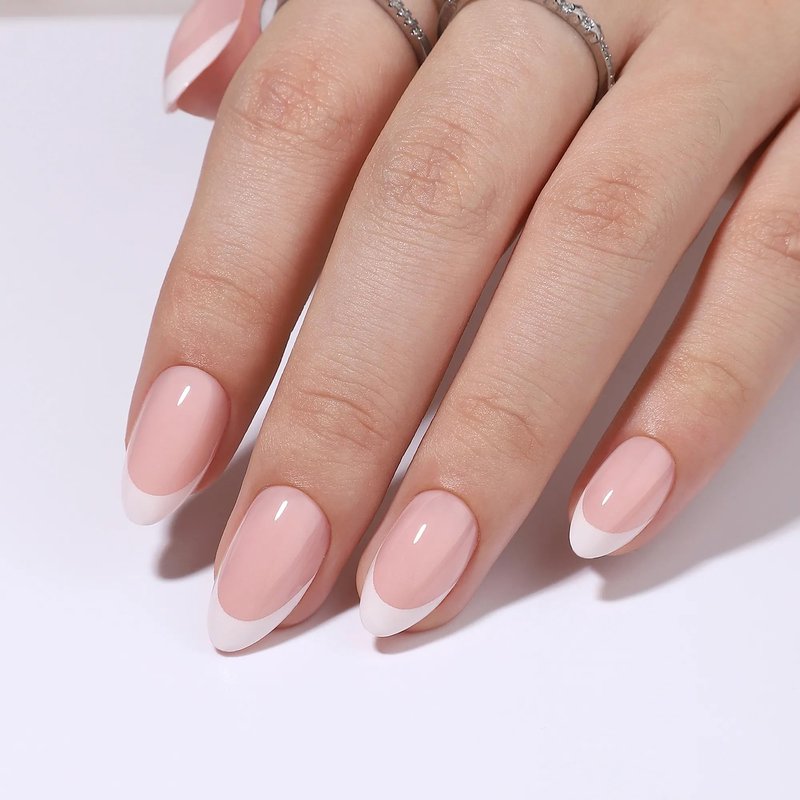 RPNZL Press On Nails - Paris | White French Tip, Short Almond Nails, Fake Nails Salon Quality | 32 Nails, 16 Sizes Kit with Glue and Adhesive Tabs