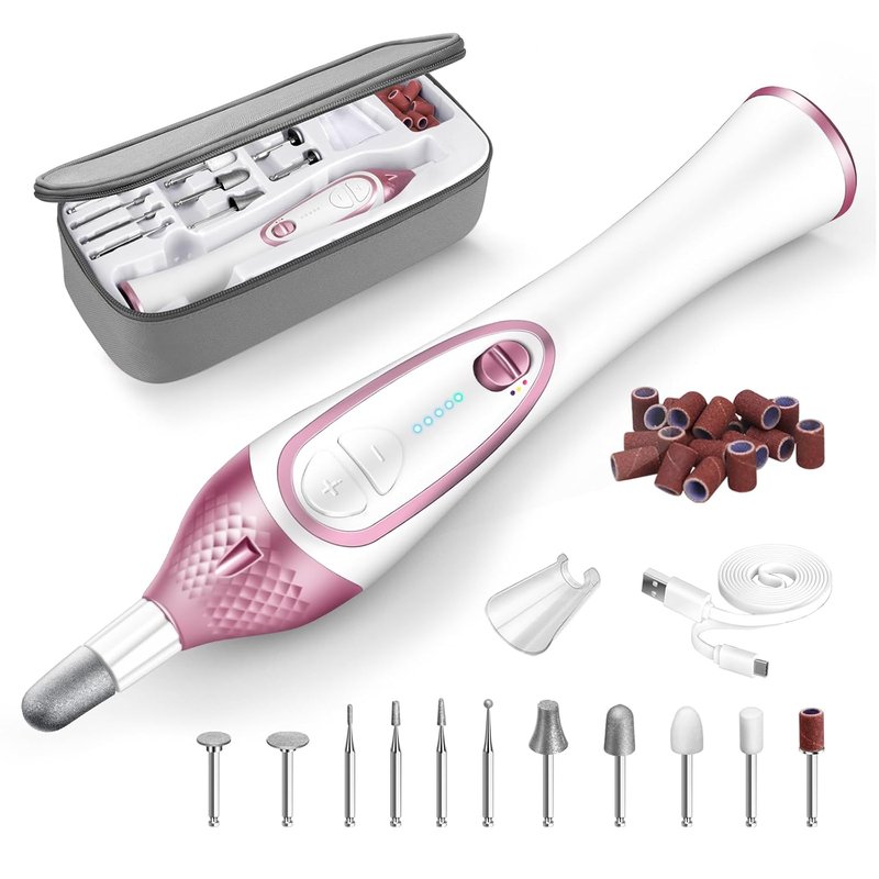 Professional Manicure Pedicure Kit - Cordless Electric Nail File, 20,000 RPM, 11 Bits | Rechargeable Foot & Hand Care Tool