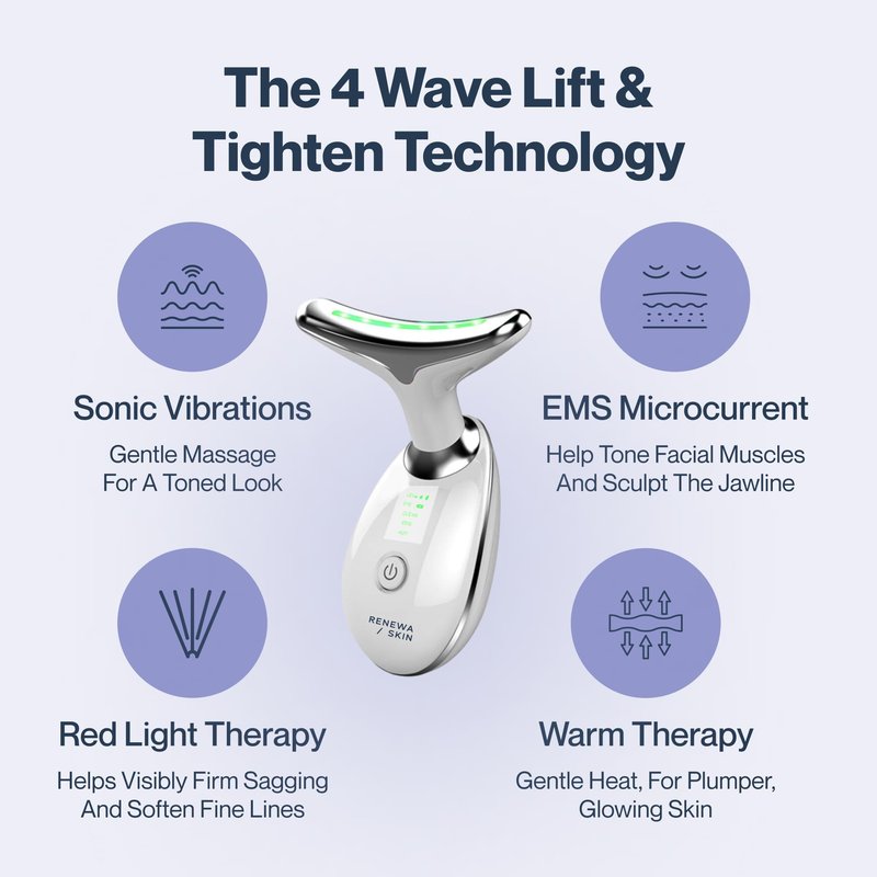 RenewaSkin Face & Neck Sculpting Tool Handheld Beauty Device with Gentle Light & Soothing Vibration At-Home Skincare Tool for a Smoother, Refreshed, and Radiant-Looking Complexion