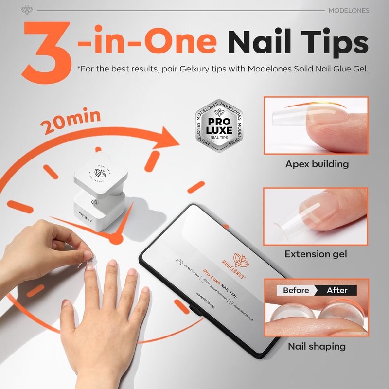 Modelones Pro Luxe Nail Apex Tips - Medium Square Extension Gel Tips | Thicker Strength, 15 Sizes