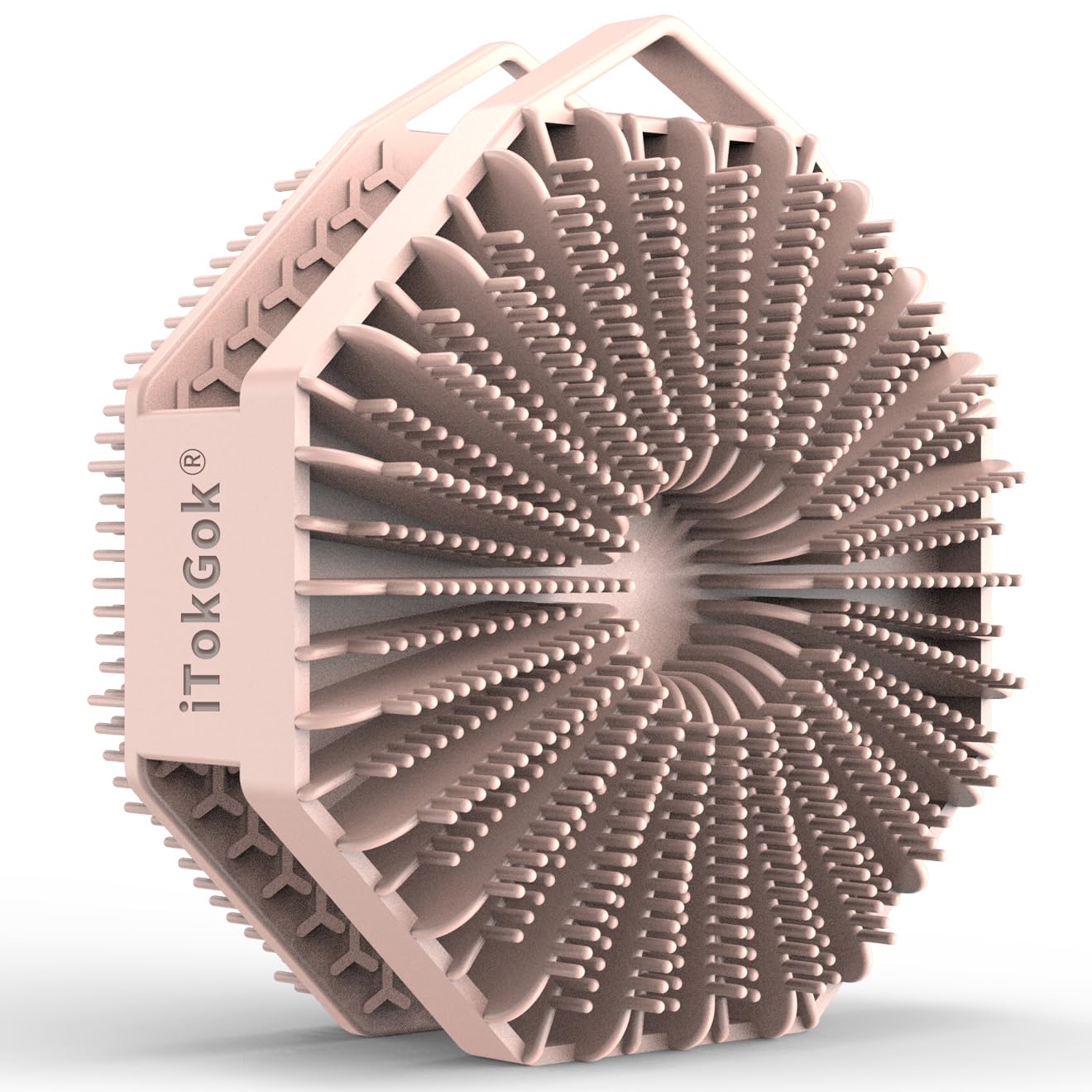 iTokGoK® Silver-Infused 2-in-1 Silicone Body Scrubber, Double-Sided Design Body Brush Scrubber Exfoliating Brushes for Sensitive Skin for Showering for Women Silicone Loofah- Sand Pink