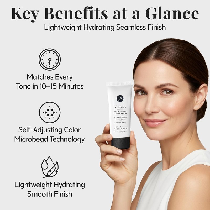 Jerome Alexander My Color Foundation - Self-Adjusting, Hydrating & Lightweight Face Makeup | Light, 1 oz