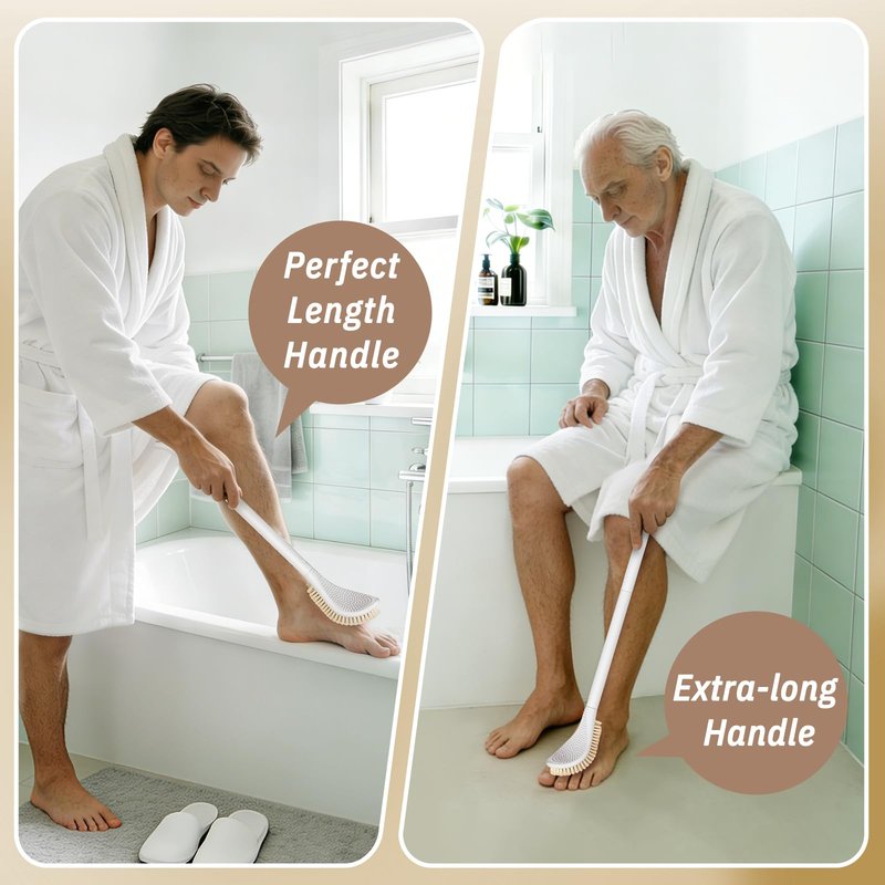 GEENOA New Foot Brush with Adjustable Long Handle, 3-in-1 Foot Scrubber for Wet or Dry Brushing, 10.2’’- 27.5’’ Foot Scrub Brush for Senior, Pregnant, Disabled, or Injured, Gift-Box Packed(White)