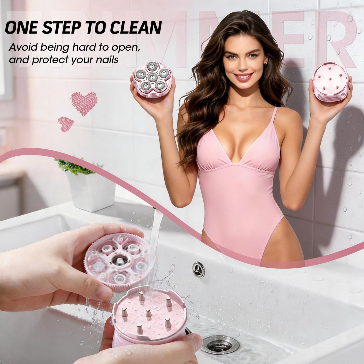 RESUXI Electric Shaver for Women, 6D Men's Magnetic Razors, Wet & Dry Body Hair Trimmer, IPX6 Waterproof, LED Display, USB Fast Charge, Cordless Grooming Kit Gifts (Pink)