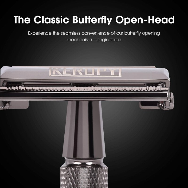 Double Edge Safety Razor for Men with 10 Double Edge Safety Razor Blades, Single Blade Butterfly Razor - Men Metal Razor for Shaving, Traditional One Blade Razor Kit - Gloss Black