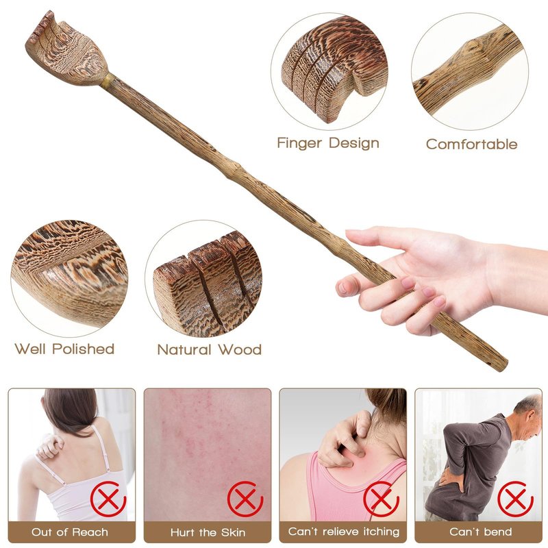 BESPORTBLE Wooden Back Scratcher with Long Handle, Hand-Shaped Design for Seniors and Men, 17-inch Traditional Back Scratcher to Relieve Itchiness