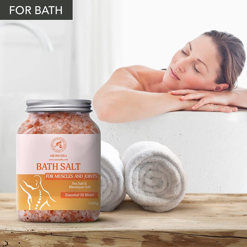 Joint & Muscle Bath Sea Salts 46 Oz (1300g) - w/Essential Oils Lavender & Sage & Rosemary - Natural Sea Salts - Detoxifies - Relaxation - Body Care