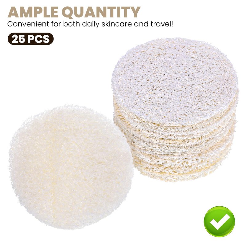 25 PCS Natural Loofah Face Scrub Pads, 2.36in Face Loofah Pads, Loofa Exfoliating Facial Scrub Pads for Makeup & Dead Skin Removal, Cleansing Skin for Women and Men