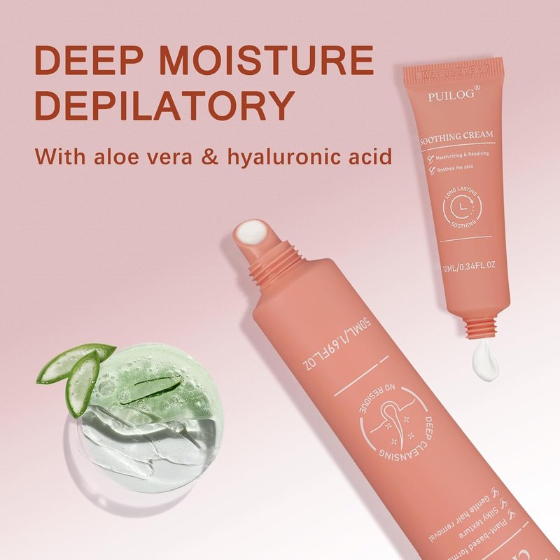 Facial Hair Removal Cream Kit for Women Face – Depilatory & Soothing Cream, 4 Min Painless & Flawless Lip Chin Hair Remover, Gentle for Sensitive Skin Hair Removal (1.69 + 0.34 FL Oz)