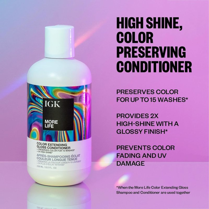 IGK MORE LIFE Color Extending Conditioner | Extends Color While Boosting Gloss and Softness | Helps Protect Color-Treated Hair from Fade | 8 Oz