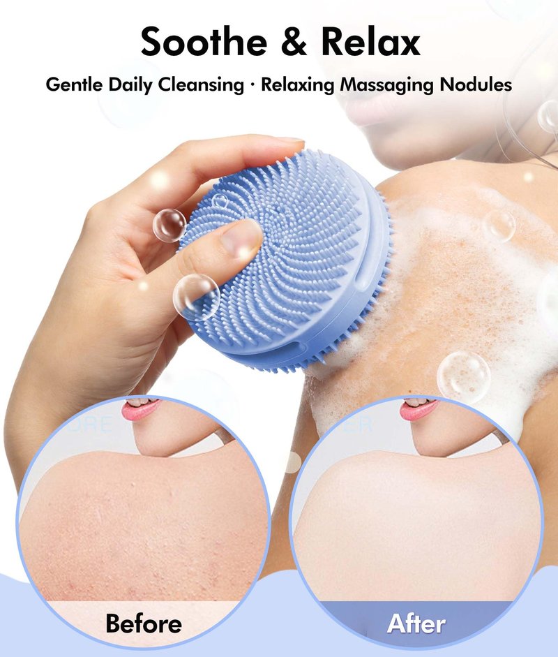 EaTubano Silicone Body Scrubber - 2 Pack Dual-Sided Exfoliating & Massage Scrubber for Women & Men, Rich Foaming Gentle Back Scrubber for All Skin Types (Green+Blue)