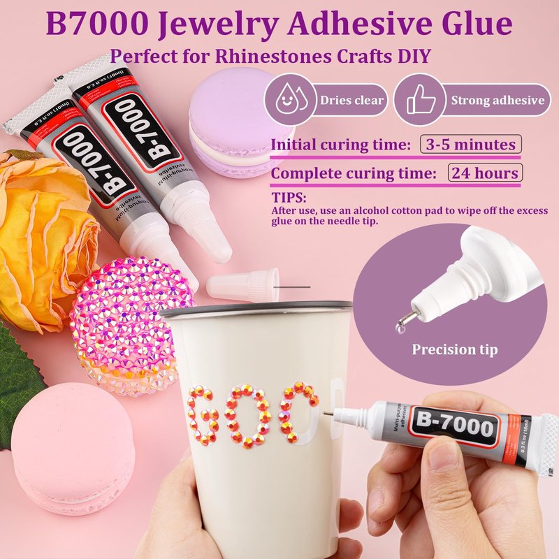 Resin Jelly Rhinestones for Crafting with B7000 Jewelry Glue, 1 Box Red AB Flatback Crystal with 3Pcs 10ml Glue, Bedazzling Non Hotfix Gems for DIY Tumblers Clothing Shoes Manicure