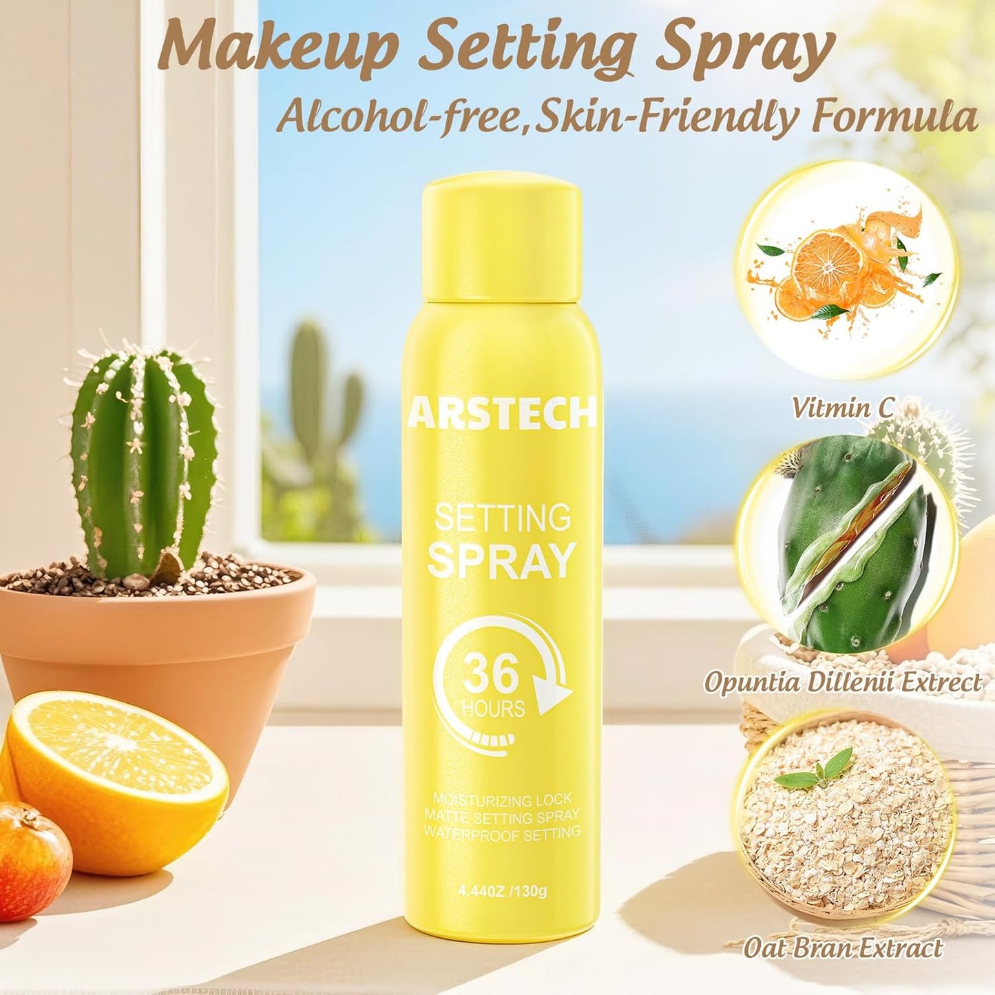 Skiennix Setting Spray - Long-Lasting Makeup Fixer with Vitamin C | Dewy Hydrating Mist, 4.44 oz