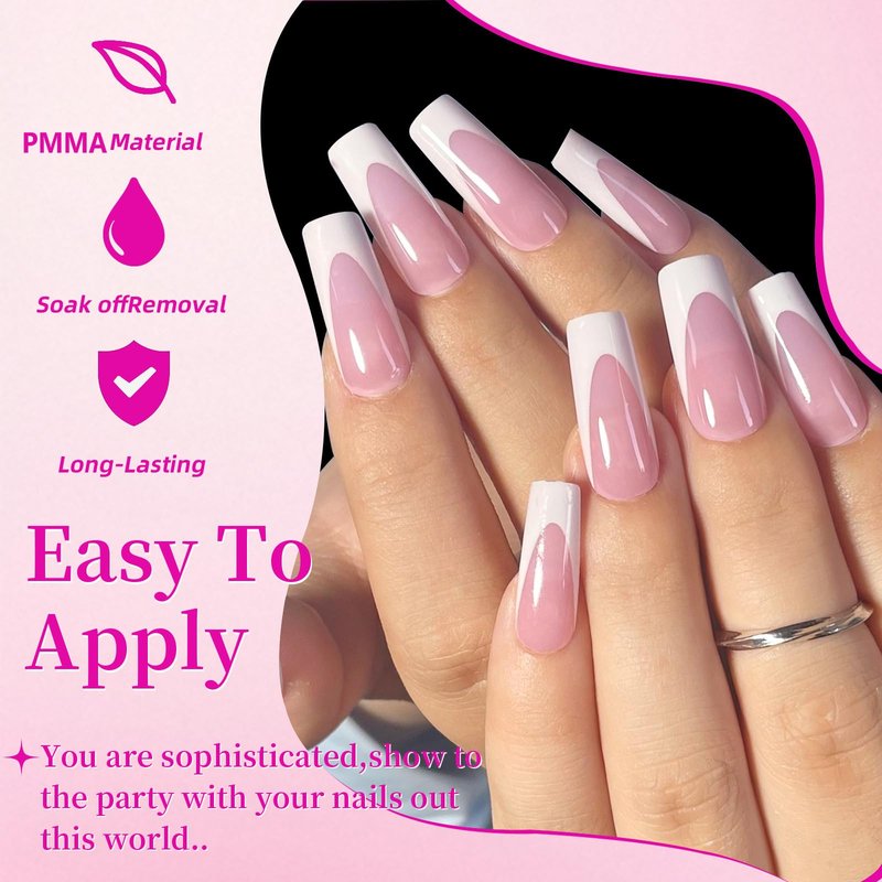 HWHUNO 4 Design French Soft Gel Toe Nail Tips Set,120Pcs White Pink Black Full Cover Square Tip Press on Nails & Press on Wider Toenails for Women Home Diy Salon 15 Sizes