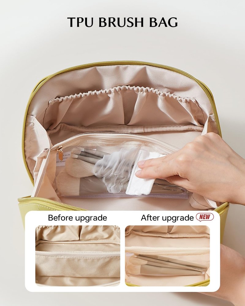 EACHY Travel Makeup Bag,Large Capacity Cosmetic Bags for Women,Portable Pouch Open Flat Toiletry Bag Make up Organizer with Divider and Handle