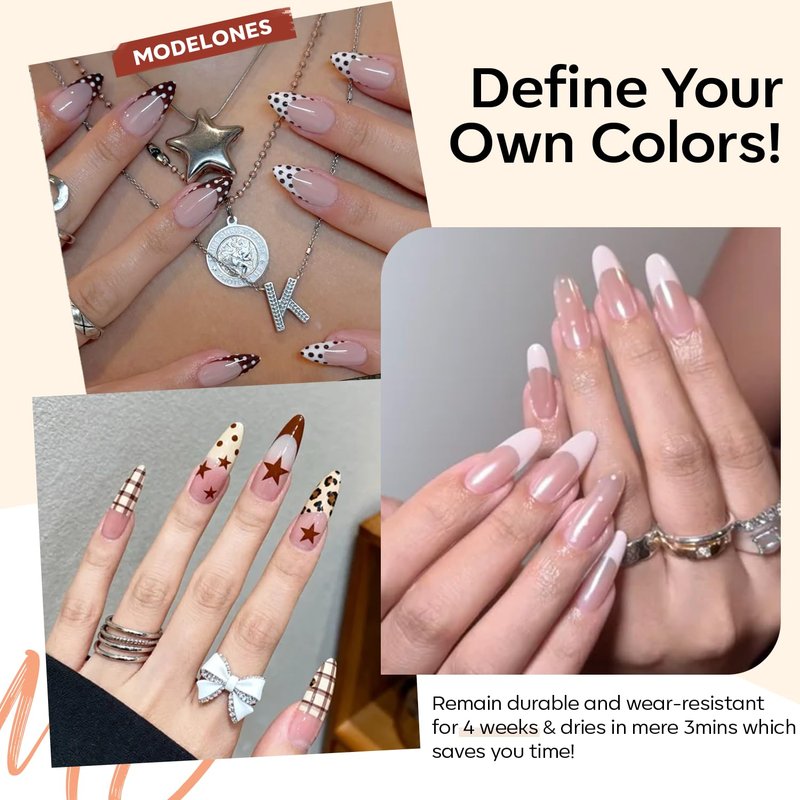 modelones Gel Nail Polish Set -6 Colors Nude Pink White Gel Polish Kit Skin Tones Brown Milky White French Jelly Nail Gel Polish Nail Art Salon DIY Gift with Pearl Stickers & Nail Dotting-Liner Brush