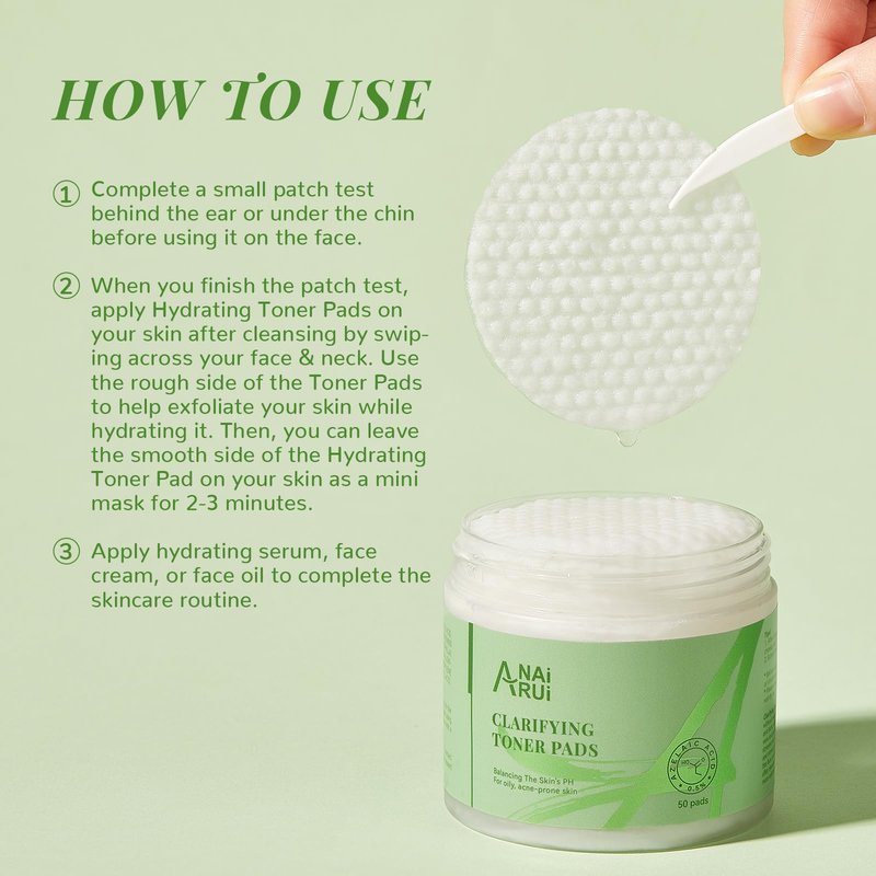 ANAI RUI Clarifying Toner Pads for Face, Face Exfoliating Pad, Balance Skin's PH, Smooths and Refines Skin,with Azelaic Acid &Salicylic Acid 50 Pads
