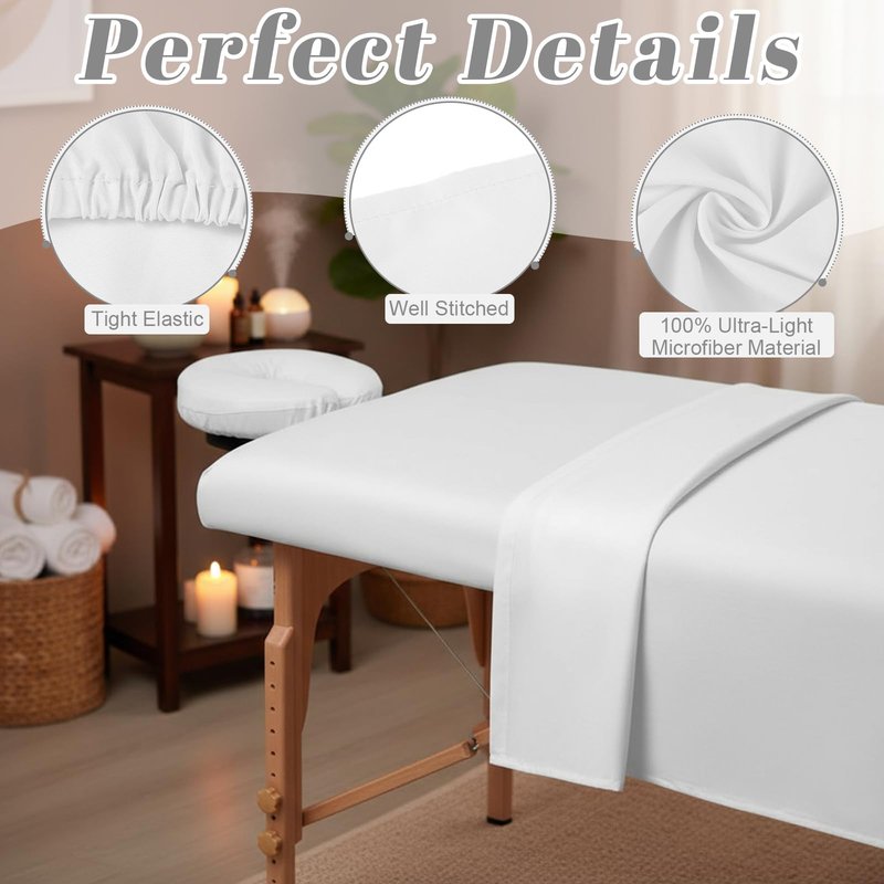 Oudain 4 Sets 3 Piece Soft Microfiber Massage Table Sheets Set Bulk Includes Massage Flat Sheet and Fitted Sheet and Face Rest Cover(White)
