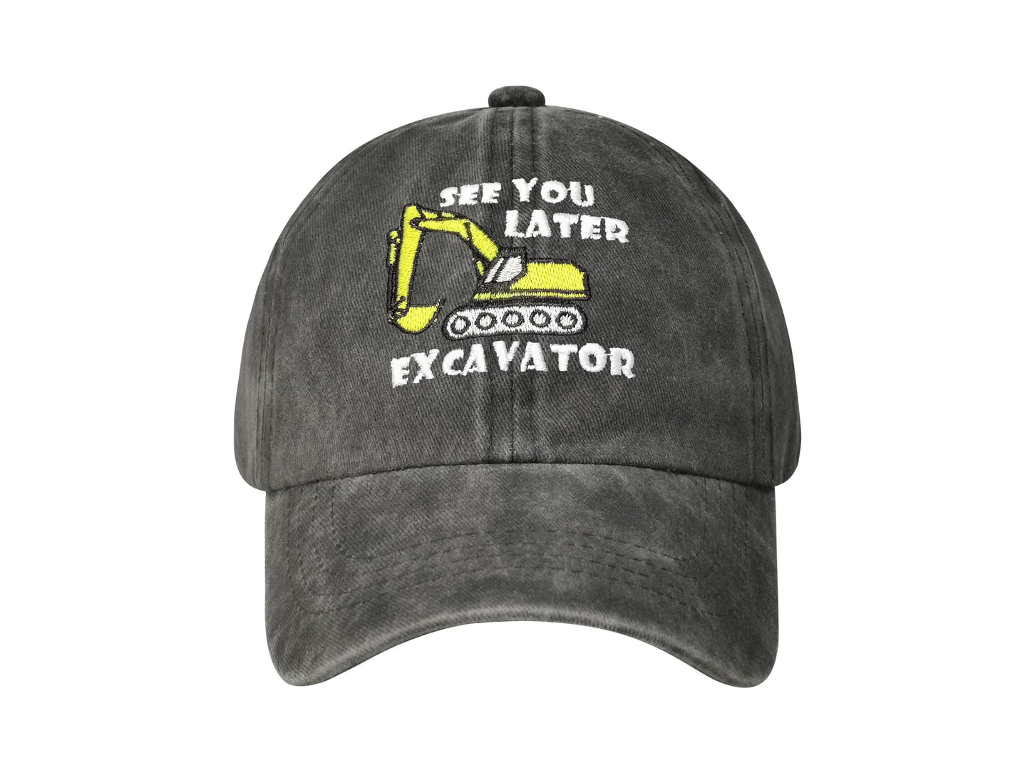 Hepandy Embroidered See You Later Excavator Hat Boy, Washed Black Snapback Cap Embroidery Adjustable Trucker Hats for Kids Child