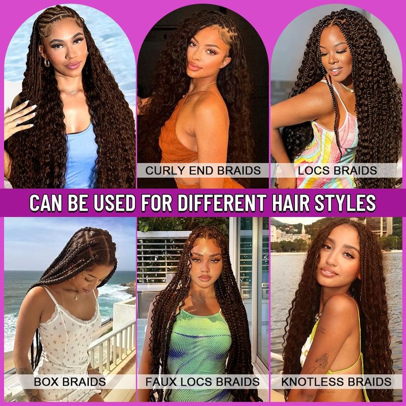 100% Human Hair Boho Braiding Hair - Deep Wave Curly Bundles for Braids | 18 Inch, #4 Natural Brown