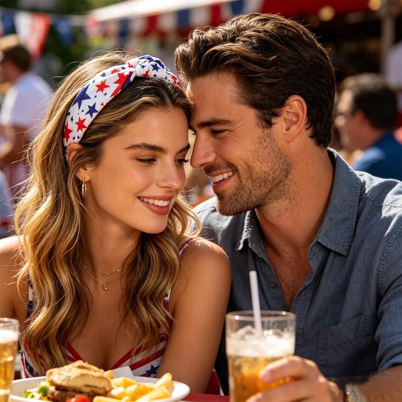 Regine Switzerland Patriotic Knotted Headband - Red, White & Blue Star Print | Comfortable Non-Slip Hairband for Women