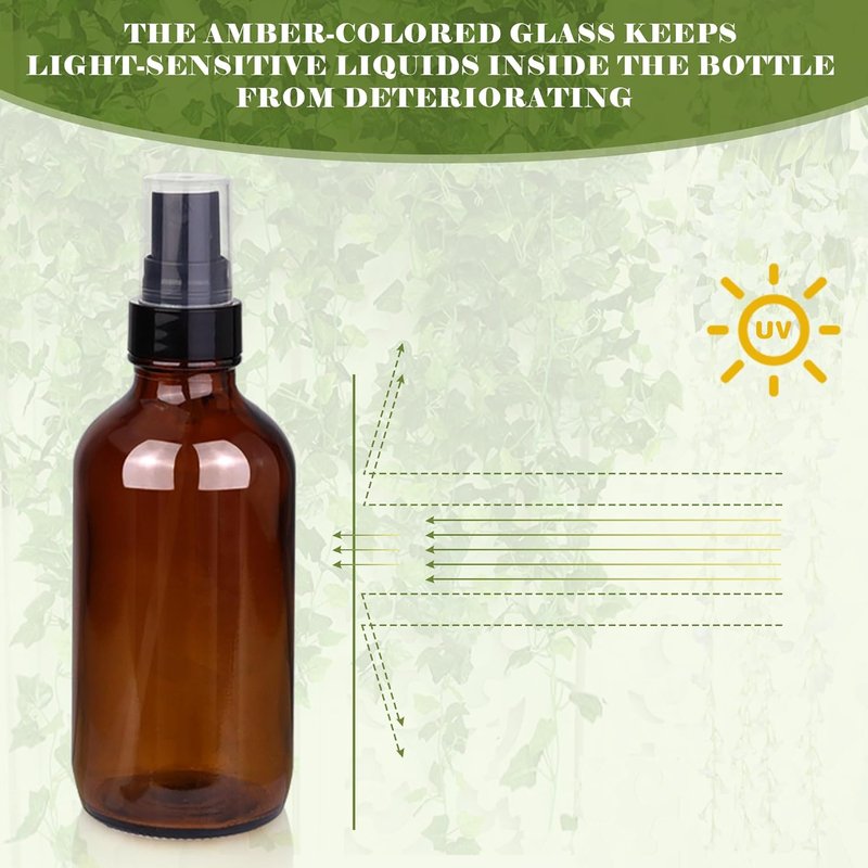 Amber Glass Spray Bottles - 4oz Fine Mist Refillable Containers | Set of 24 for Oil, Perfume, Body Sprays